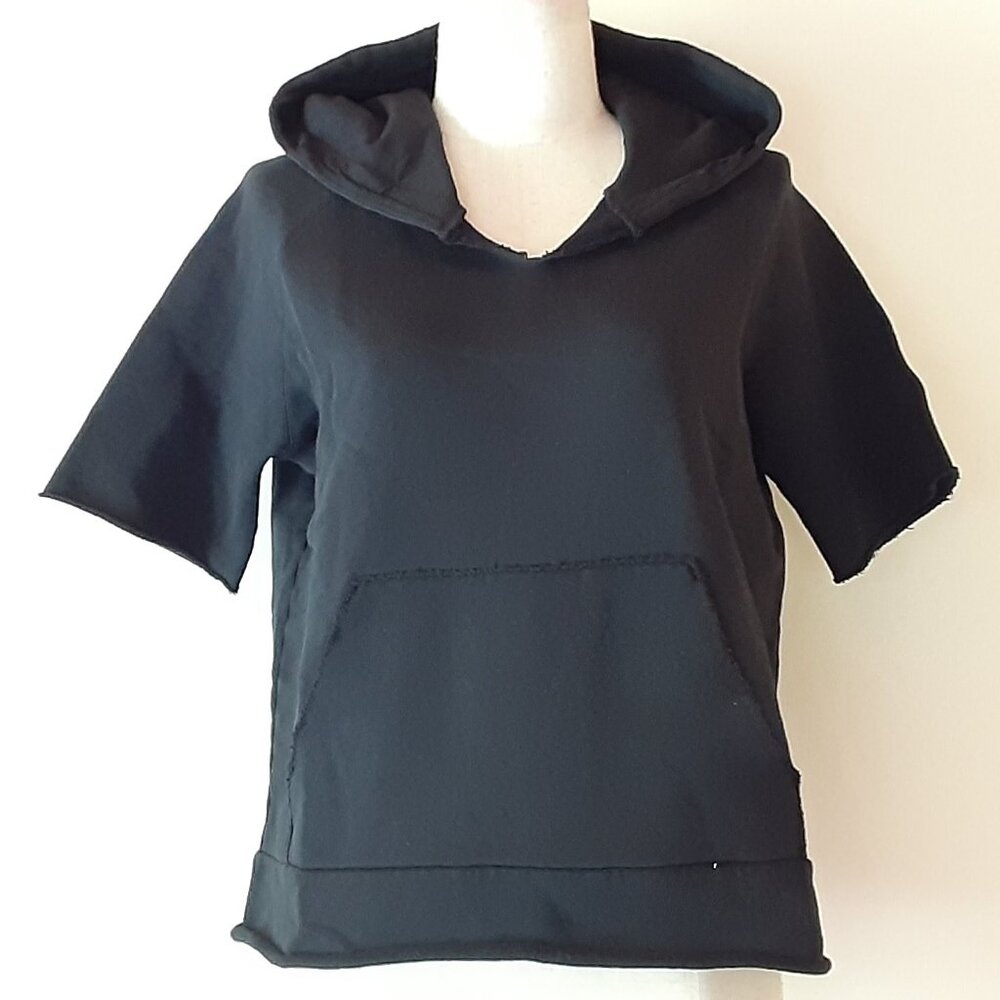 NEW FRANK & EILEEN TEE LAB MEL SHORT SLEEVE PULLOVER FLEECE HOODIE TOP IN NAVY M